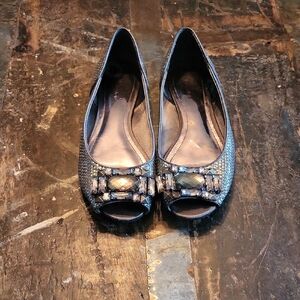 Kenneth Cole Silver Jeweled Peep-Toe Flats